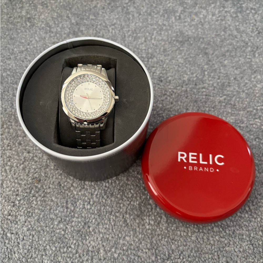 Relic Silver quartz Watch with Red Case